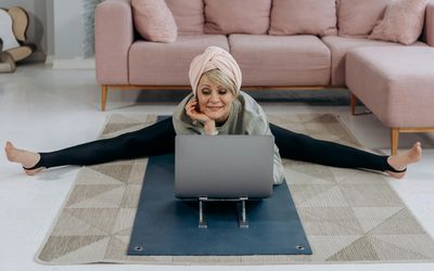 Mature person doing light stretching